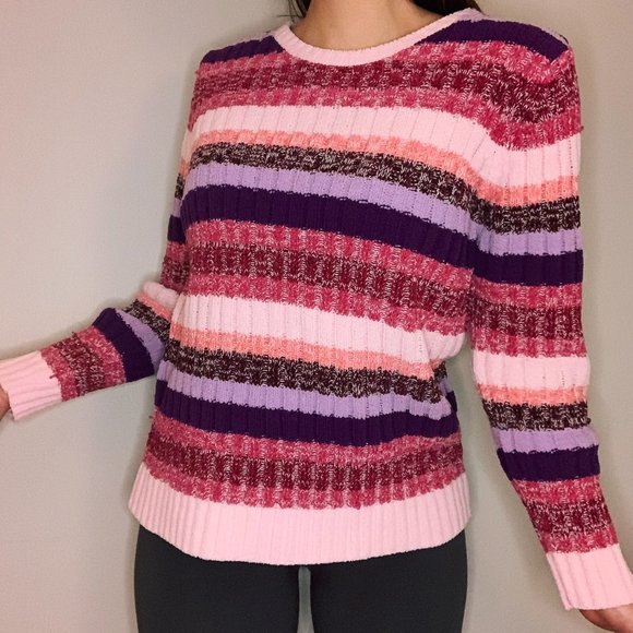 Vintage Chenille Striped Sweater in Pink/Purple - Picture 4 of 6